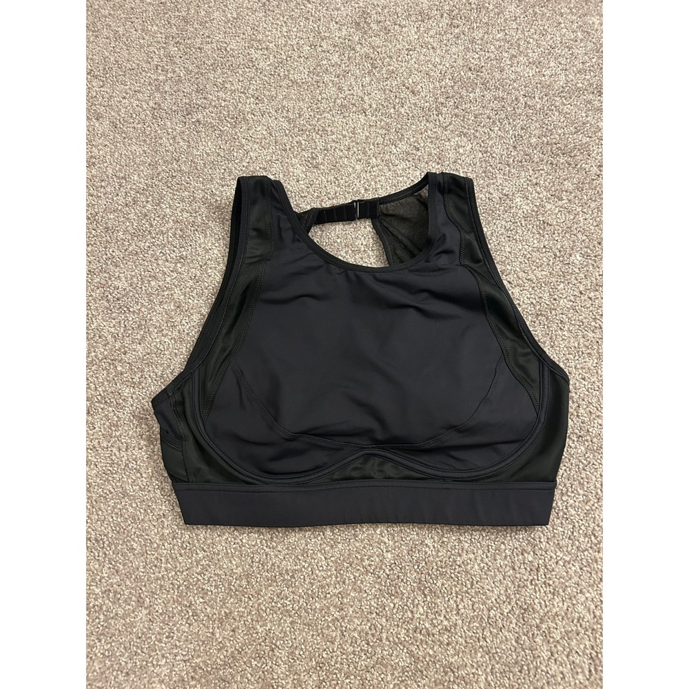 Fabletics High Neck Mesh Sports Bra Womens Medium Black Excellent Support